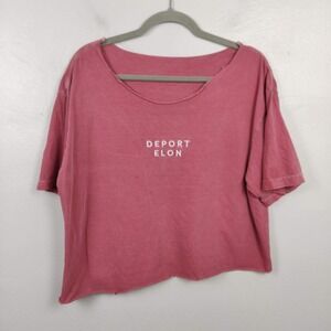 Deport Elon Graphic Tee‎ Womens XL Approx Pink Cropped Cut Neckline Protest